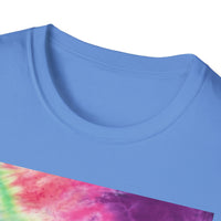 NEON DISCOVERY:  Sky zone, Vibrant Tie-Dye Unisex Softstyle T-Shirt - Trendy Casual Wear, Summer Festivals, Gifts for Friends, Retro Vibe, Unisex Tee
