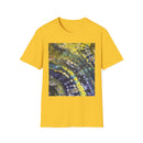EVERGREEN TIDE: Smash stye tie dye, Vibrant Abstract Unisex Softstyle T-Shirt, Casual Wear, Art-Tee, Gift for Art Lovers, Unique Art Shirt, Dreamy Graphic T-Shirt