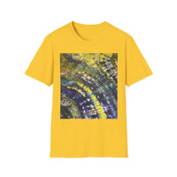 EVERGREEN TIDE: Smash stye tie dye, Vibrant Abstract Unisex Softstyle T-Shirt, Casual Wear, Art-Tee, Gift for Art Lovers, Unique Art Shirt, Dreamy Graphic T-Shirt