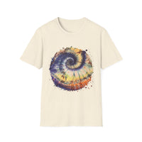 Mocha Spider Dance 2:  Spiral Tie-Dye Unisex T-Shirt, Boho Style Tee, Casual Comfort Shirt, Gift for Nature Lovers, Summer Vibes Apparel