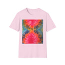 DOUBLE DAHLIA:  Vibrant dahlia inspired  Tie-Dye t-shirt, Unisex Softstyle Shirt, Summer Fashion Tee, Festival Wear, Retro Style Top, Casual Everyday Wear