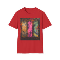 FIRE STONE: Stonehenge inspired collage, Colorful Tie-Dye Unisex T-Shirt, Boho Tee, Summer Vibes Shirt, Festival Wear, Unique Gift for Him and Her