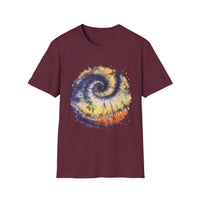 Mocha Spider Dance 2:  Spiral Tie-Dye Unisex T-Shirt, Boho Style Tee, Casual Comfort Shirt, Gift for Nature Lovers, Summer Vibes Apparel