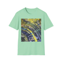 EVERGREEN TIDE: Smash stye tie dye, Vibrant Abstract Unisex Softstyle T-Shirt, Casual Wear, Art-Tee, Gift for Art Lovers, Unique Art Shirt, Dreamy Graphic T-Shirt