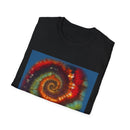 CHARTREUSE LEGEND:  Colorful Spiral TIe Dye Design Unisex Softstyle T-Shirt | Bohemian Vibe, Everyday Wear, Gift, Festival Style, Relaxation