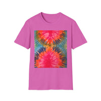 DOUBLE DAHLIA:  Vibrant dahlia inspired  Tie-Dye t-shirt, Unisex Softstyle Shirt, Summer Fashion Tee, Festival Wear, Retro Style Top, Casual Everyday Wear