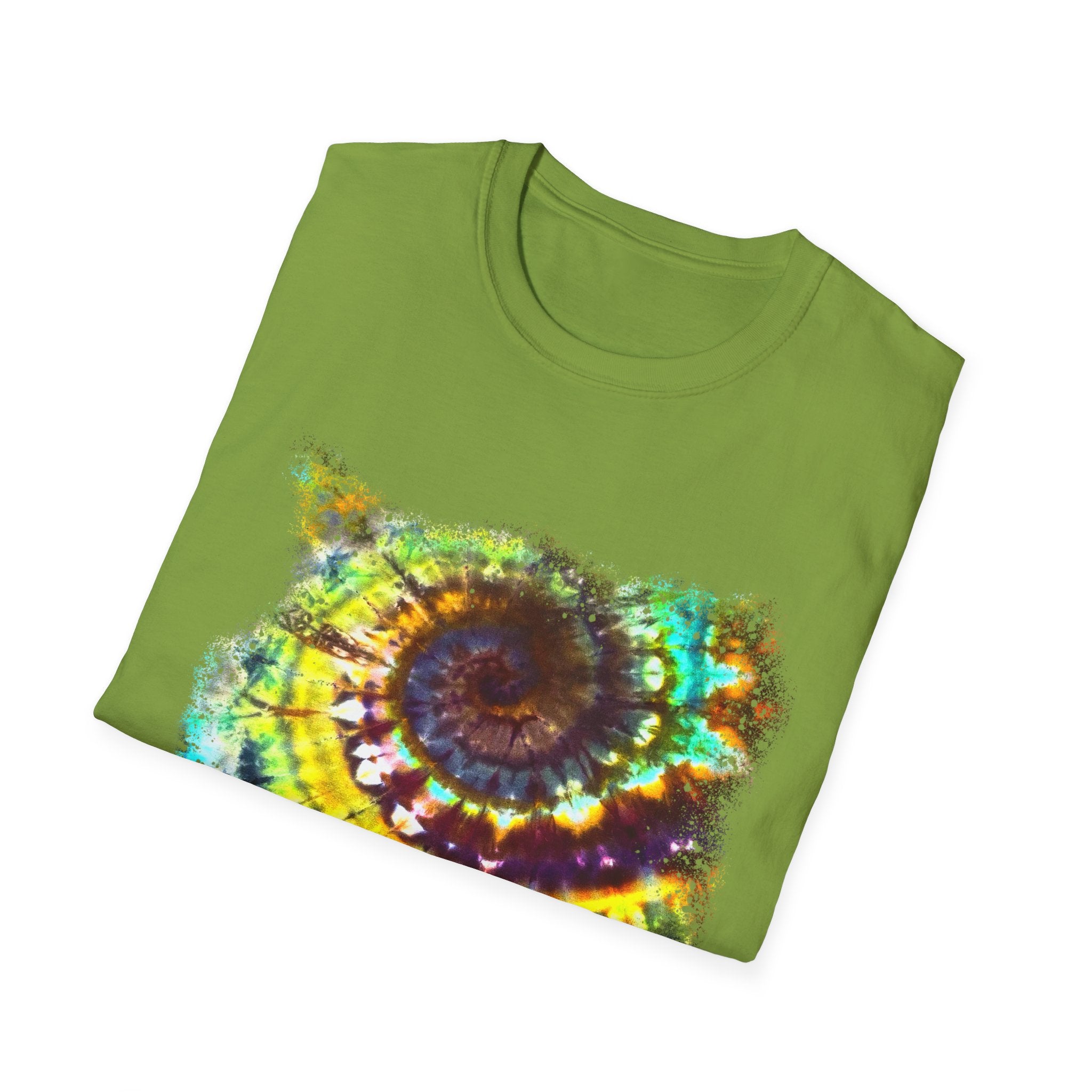Gideon 2:  Vibrant Swirl Snowy Unisex Softstyle T-Shirt, Colorful Tie-Dye Tee, Trendy Casual Wear, Perfect Gift, Summer Vibes