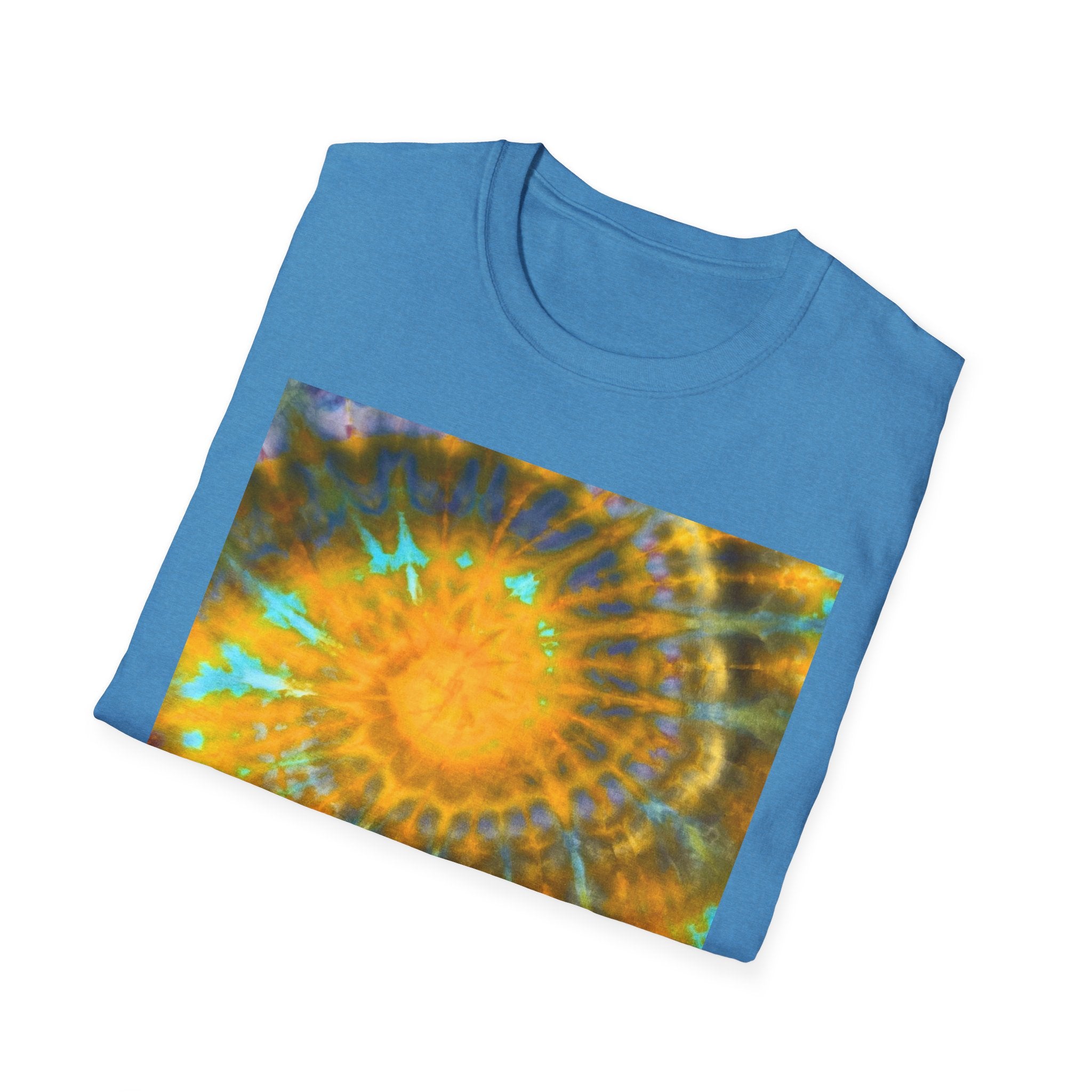 SOLAR PASSION:  Sun inspired tie dye, Boho Spiral Sun T-Shirt - Artistic Graphic Tee for Relaxed Vibes, Festival Wear, Gifts for Creatives, Unisex Tees, Everyday Comfort