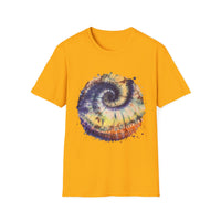 Mocha Spider Dance 2:  Spiral Tie-Dye Unisex T-Shirt, Boho Style Tee, Casual Comfort Shirt, Gift for Nature Lovers, Summer Vibes Apparel