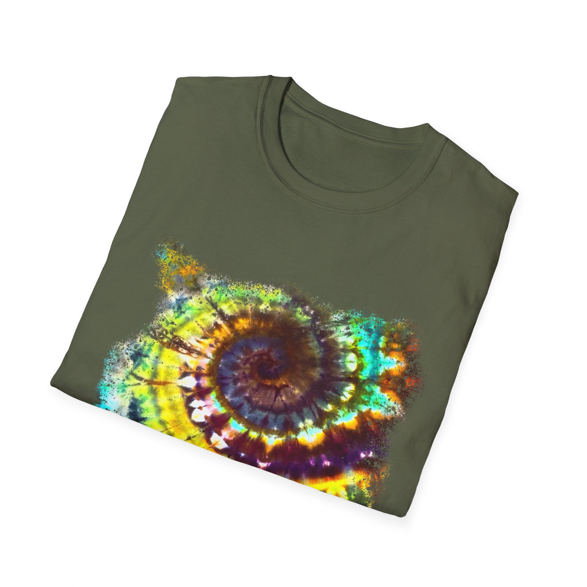 Gideon 2:  Vibrant Swirl Snowy Unisex Softstyle T-Shirt, Colorful Tie-Dye Tee, Trendy Casual Wear, Perfect Gift, Summer Vibes