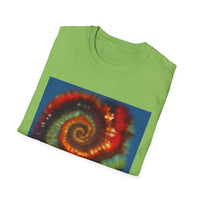 CHARTREUSE LEGEND:  Colorful Spiral TIe Dye Design Unisex Softstyle T-Shirt | Bohemian Vibe, Everyday Wear, Gift, Festival Style, Relaxation