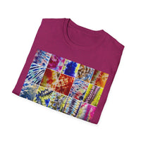 THE SCRAMBLE: Colorful, sampler style,  Tie-Dye collage Unisex T-Shirt, Vibrant Casual Wear, Summer Festival Top, Gift for Him/Her, Retro Vibe Fashion