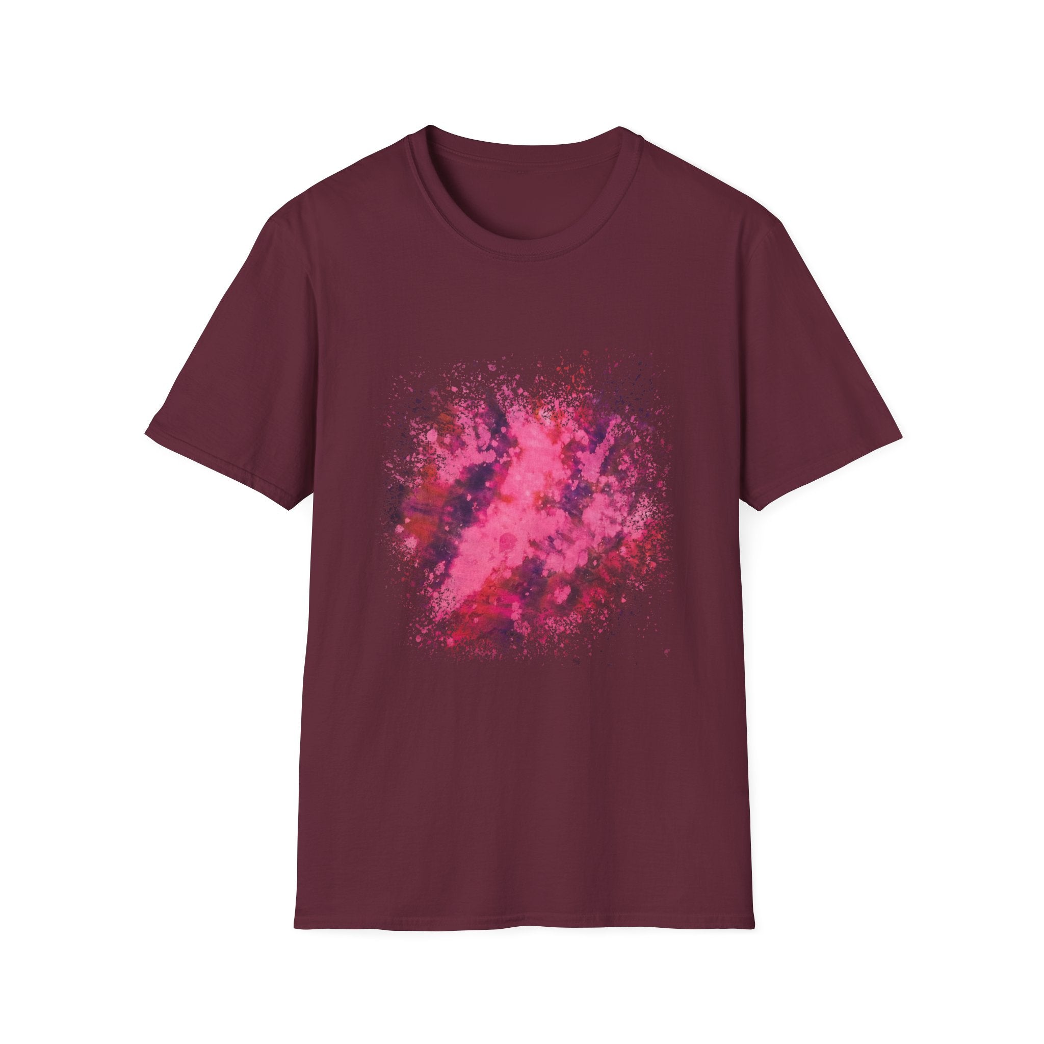 Magenta Madness 2:  Vibrant Splash T-Shirt: Unisex Softstyle, Art Enthusiast Gift, Casual Wear, Summer Apparel, Splash of Color, Vibrant Tee