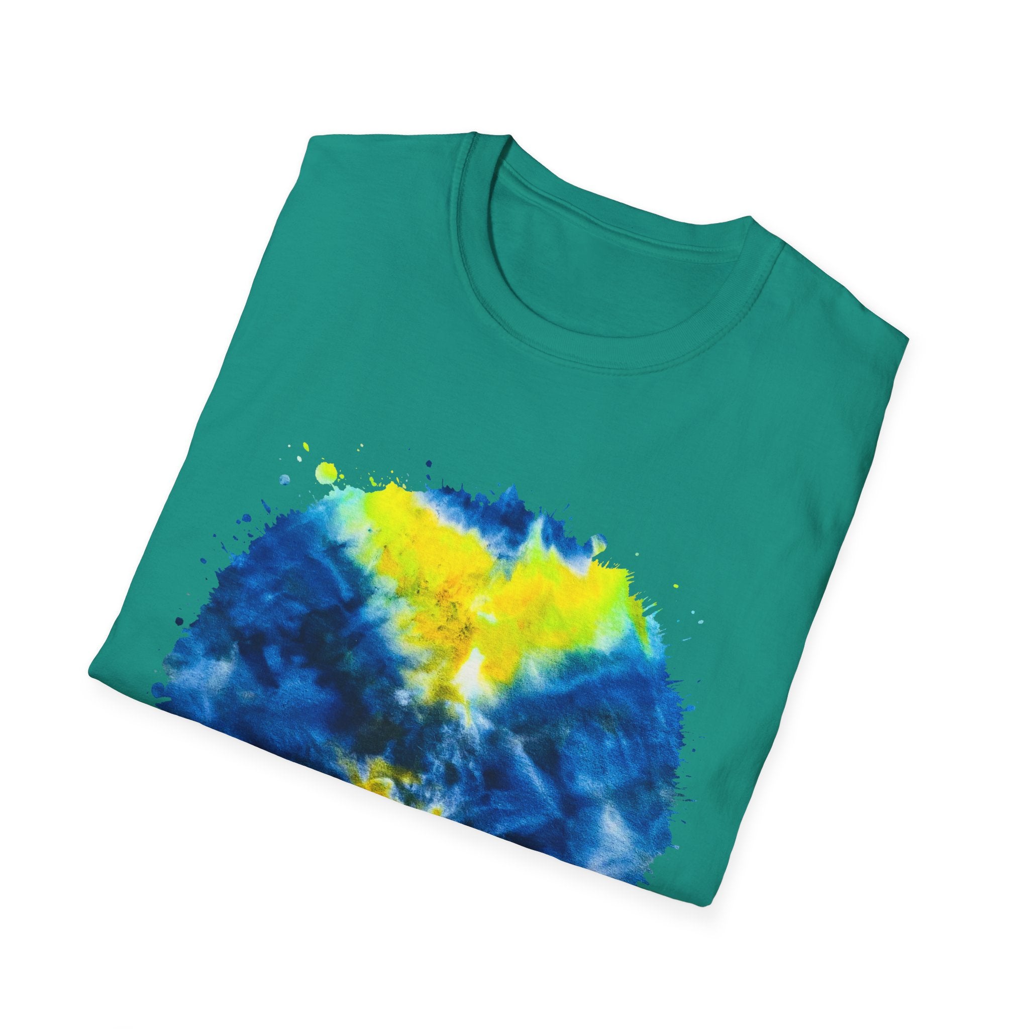 Zenith 2:  Tie-Dye Peace Circle Unisex Softstyle T-Shirt, Vibrant Summer Tee, Gift for Music Festivals, Casual Chic, Eco-Friendly Fashion