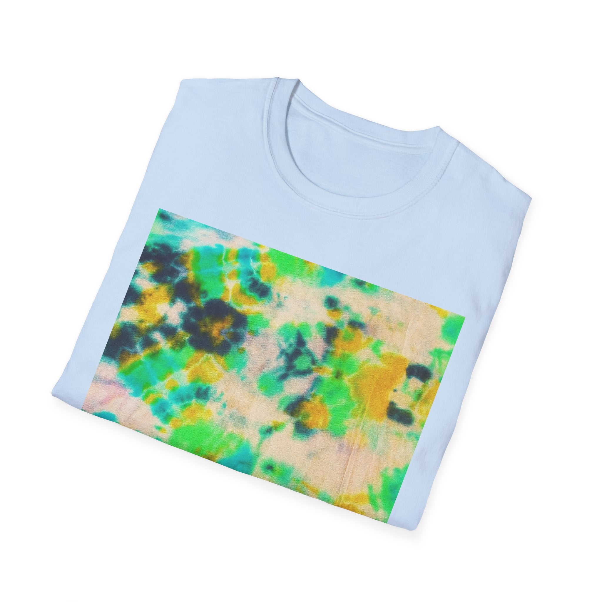 TURQUOISE TREASURE: Tide pool inspired,  Vibrant Tie-Dye T-Shirt, Unisex Softstyle Tee, Casual Summer Wear, Music Festival Attire, Boho Chic Shirt, Unique Gift for Friends