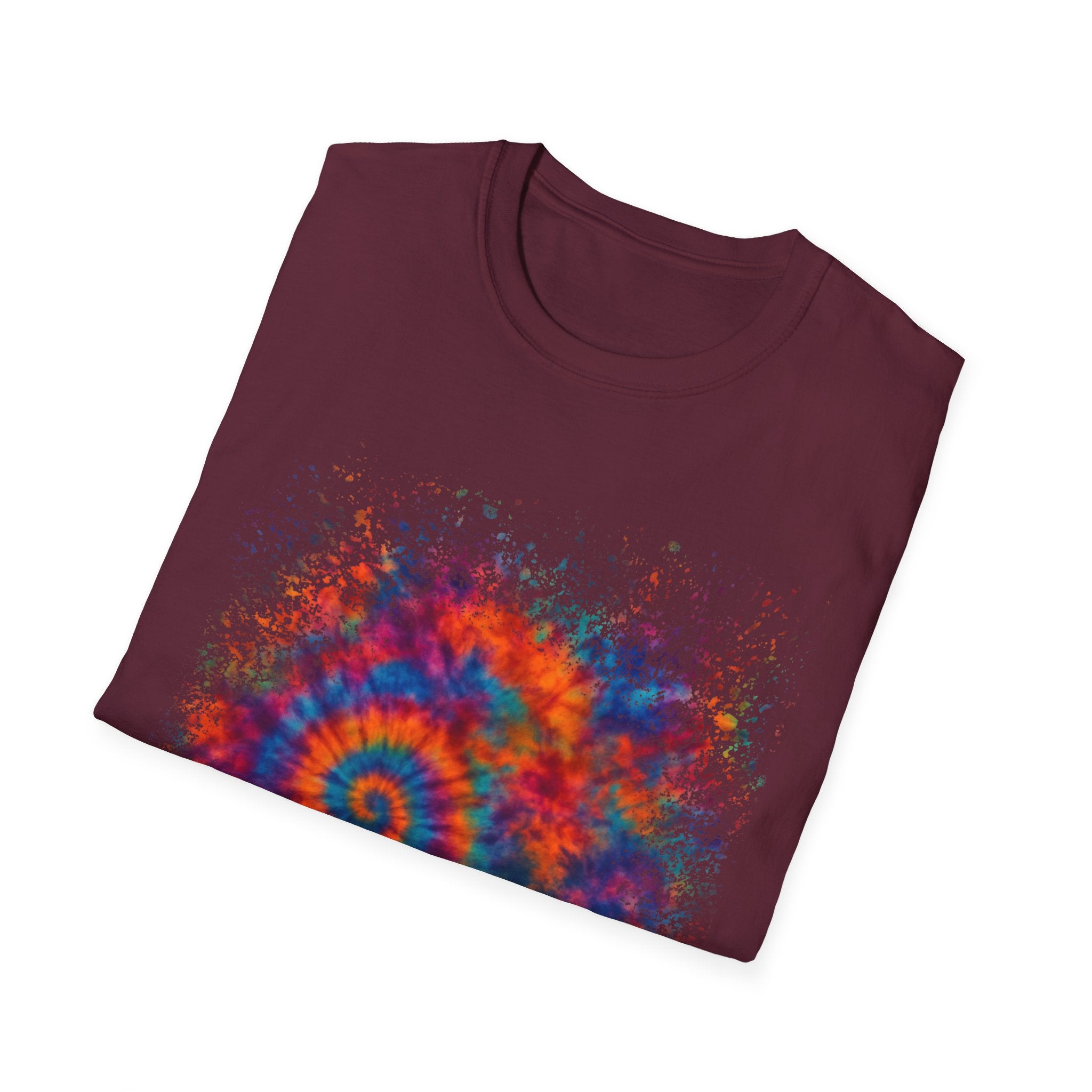 TANGERINE SWIRL: Colorful mini Swirl Unisex Softstyle T-Shirt, Vivid Tie-Dye Tee, Festival Shirt, Bohemian Style Top, Summer Vibes Clothing