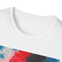 BOOMERANG BLAZE: Patriotic Tie-Dye T-Shirt, Unisex Softstyle Tee, Summer BBQ Shirt, Fourth of July Apparel, Gift for Freedom Lovers