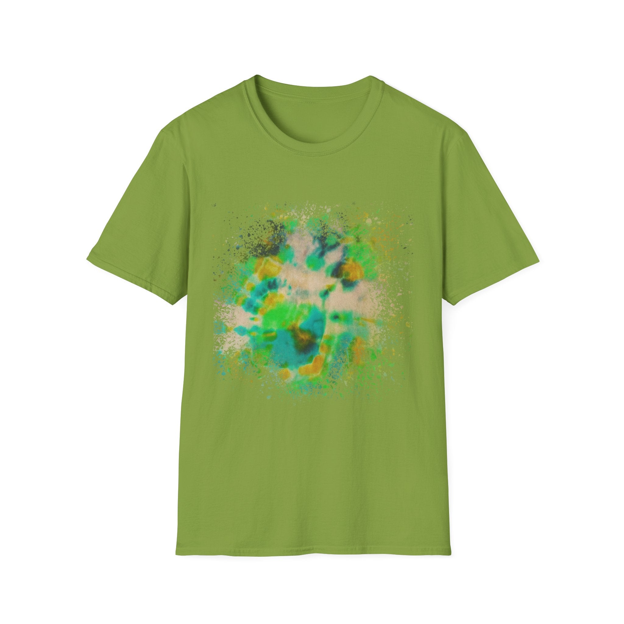 TURQUOISE TREASURE:  Colorful, splat style, Vibrant Abstract T-Shirt | Unisex Softstyle Graphic Tee, Casual Wear, Gift for Art Lovers, Summer Fashion, Unique Design