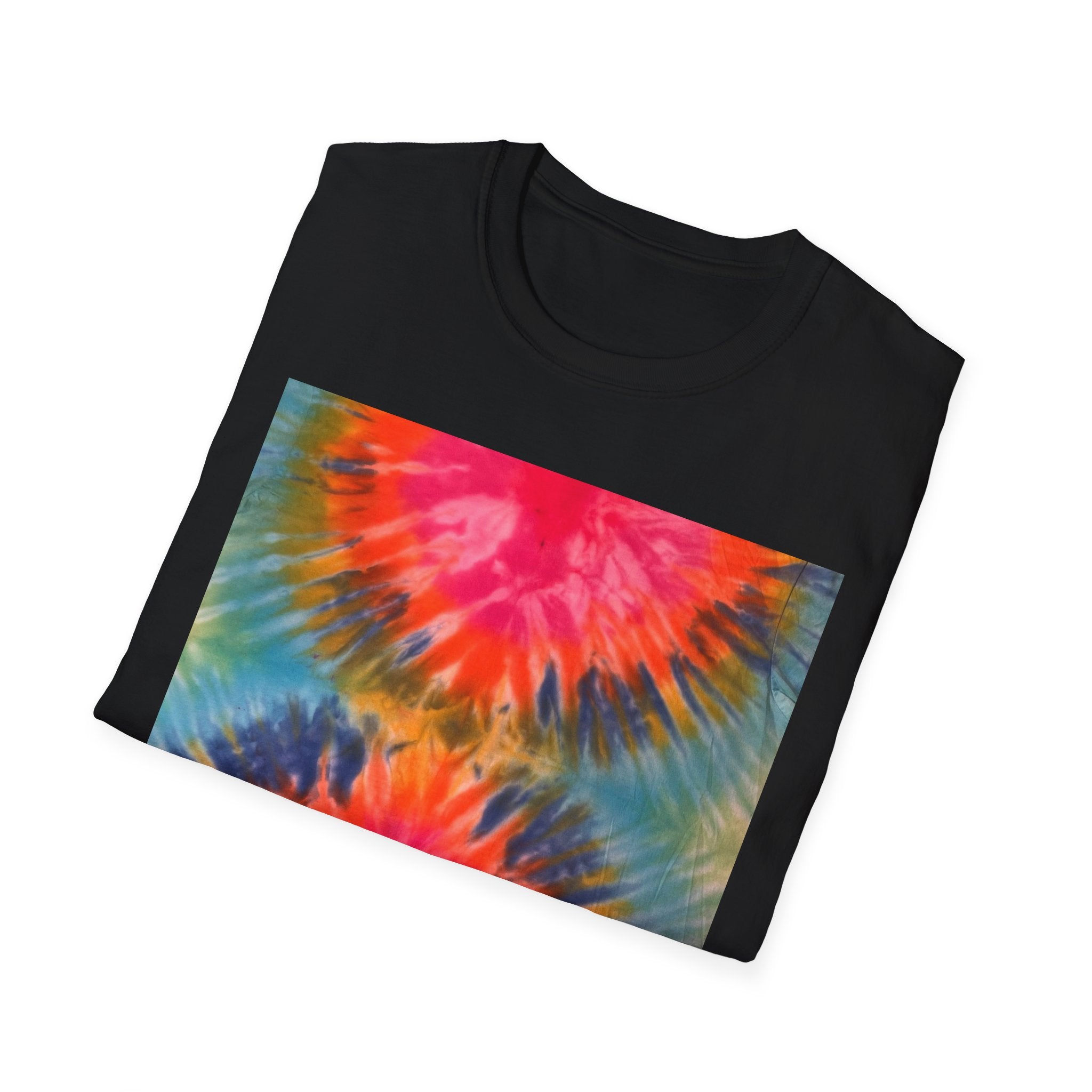 DOUBLE DAHLIA:  Vibrant dahlia inspired  Tie-Dye t-shirt, Unisex Softstyle Shirt, Summer Fashion Tee, Festival Wear, Retro Style Top, Casual Everyday Wear
