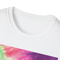 NEON DISCOVERY:  Sky zone, Vibrant Tie-Dye Unisex Softstyle T-Shirt - Trendy Casual Wear, Summer Festivals, Gifts for Friends, Retro Vibe, Unisex Tee