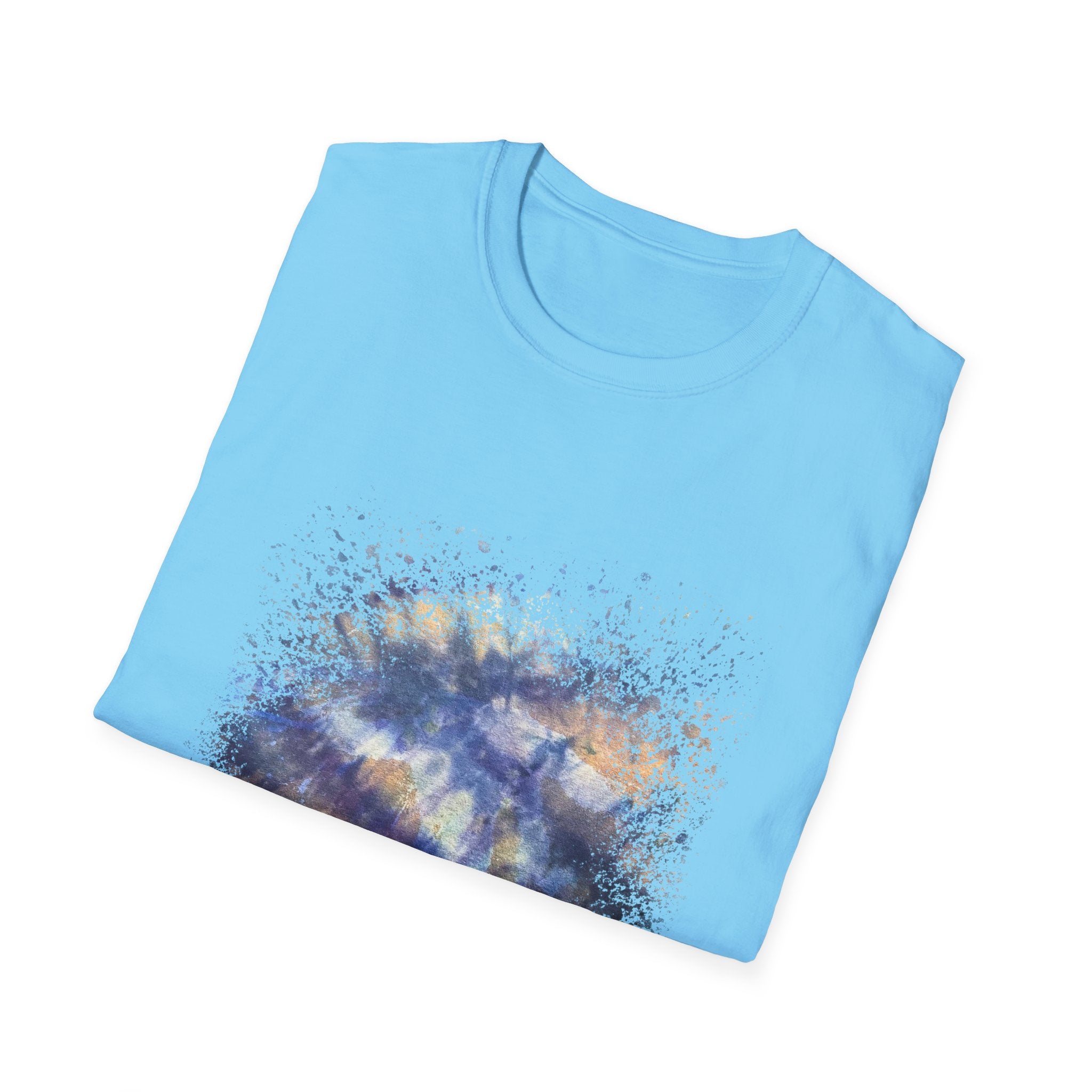 Blue on Coper 2:  Galaxy Splatter Unisex T-Shirt | Trendy Summer Tee for Art Lovers, Gift for Birthdays, Relaxed Fit Casual Wear, Unique Graphic Shirt