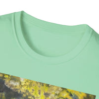 EVERGREEN TIDE: Smash stye tie dye, Vibrant Abstract Unisex Softstyle T-Shirt, Casual Wear, Art-Tee, Gift for Art Lovers, Unique Art Shirt, Dreamy Graphic T-Shirt