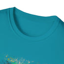 TURQUOISE TREASURE:  Colorful, splat style, Vibrant Abstract T-Shirt | Unisex Softstyle Graphic Tee, Casual Wear, Gift for Art Lovers, Summer Fashion, Unique Design