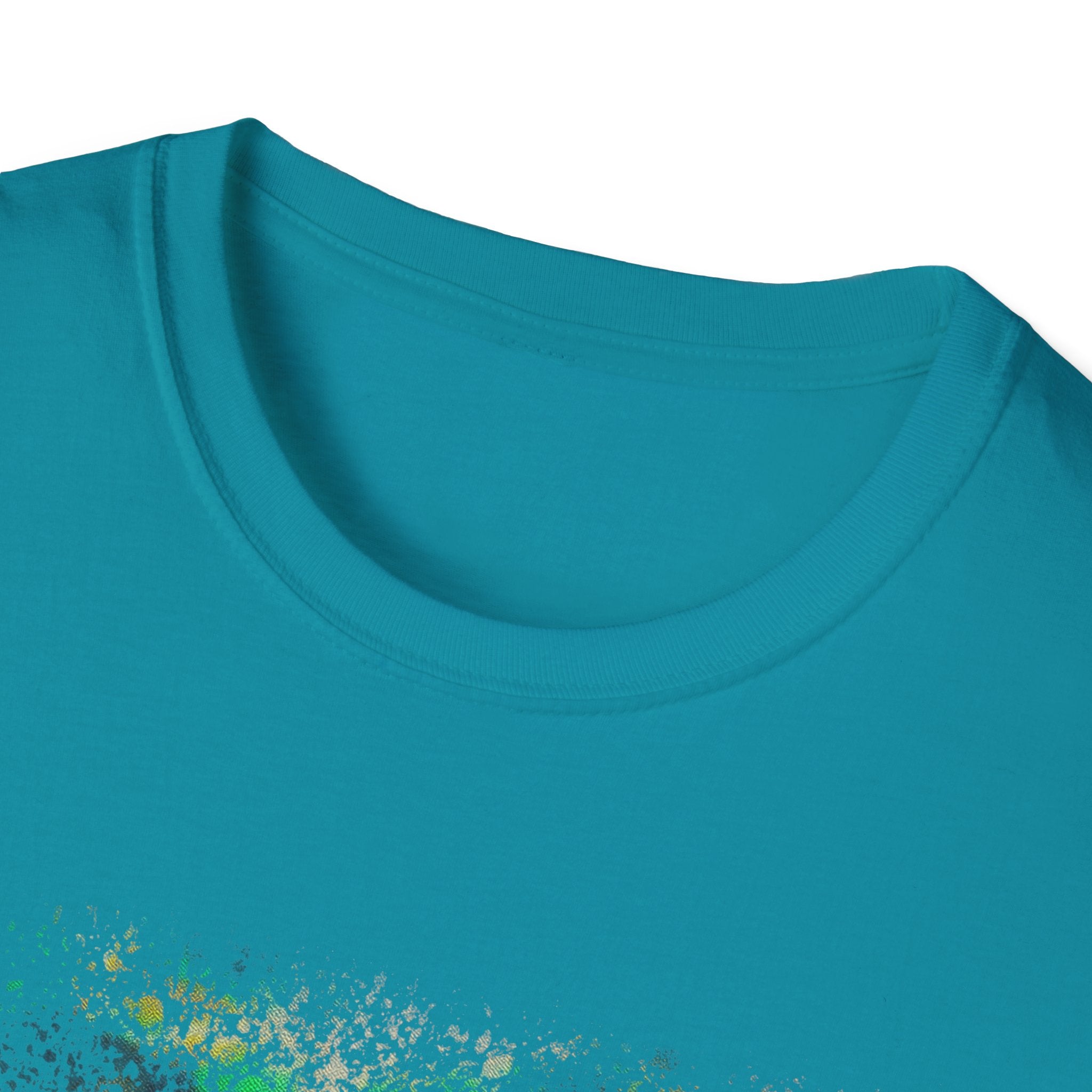 TURQUOISE TREASURE:  Colorful, splat style, Vibrant Abstract T-Shirt | Unisex Softstyle Graphic Tee, Casual Wear, Gift for Art Lovers, Summer Fashion, Unique Design