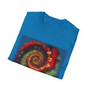 CHARTREUSE LEGEND:  Colorful Spiral TIe Dye Design Unisex Softstyle T-Shirt | Bohemian Vibe, Everyday Wear, Gift, Festival Style, Relaxation