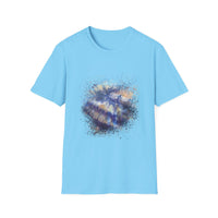Blue on Coper 2:  Galaxy Splatter Unisex T-Shirt | Trendy Summer Tee for Art Lovers, Gift for Birthdays, Relaxed Fit Casual Wear, Unique Graphic Shirt