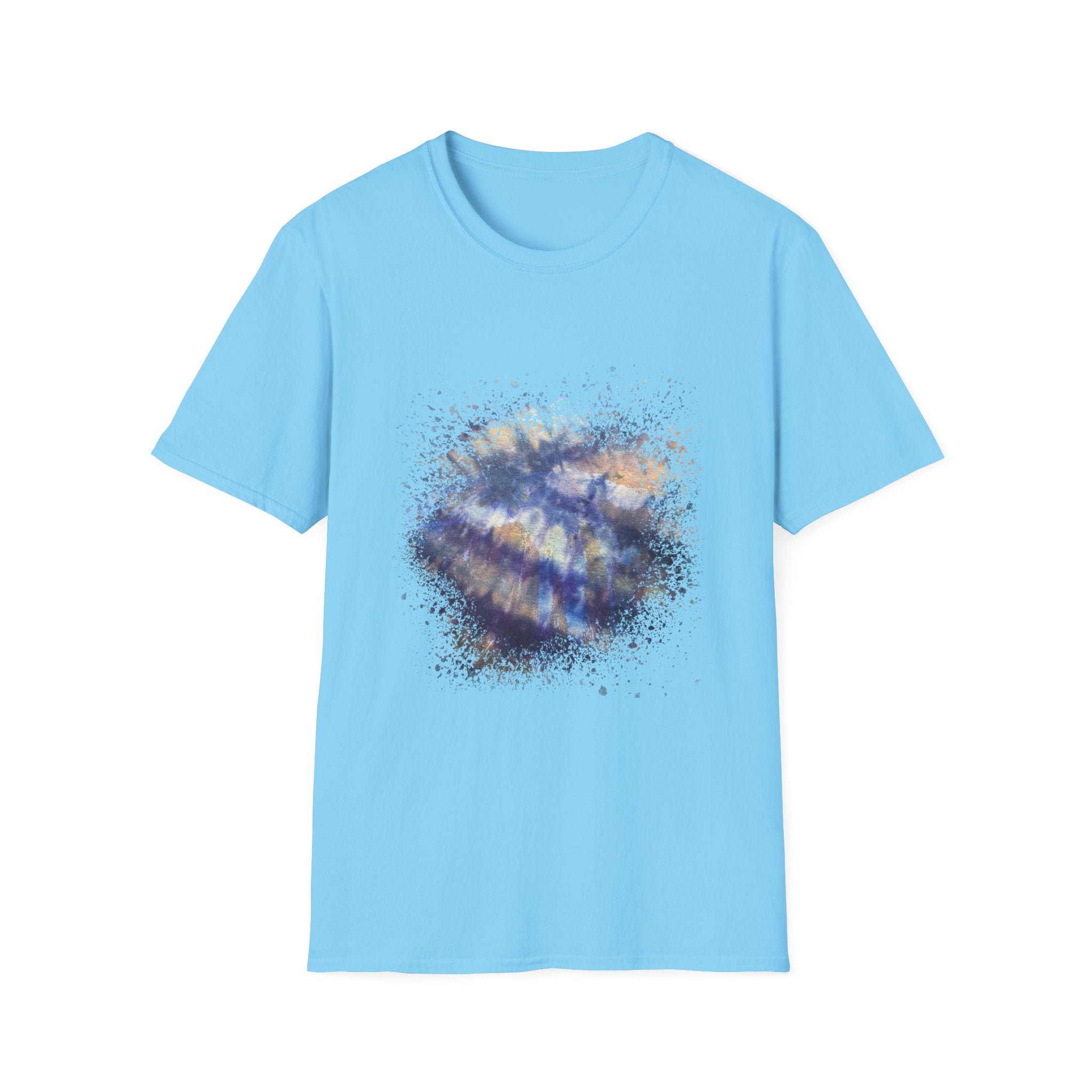 Blue on Coper 2:  Galaxy Splatter Unisex T-Shirt | Trendy Summer Tee for Art Lovers, Gift for Birthdays, Relaxed Fit Casual Wear, Unique Graphic Shirt