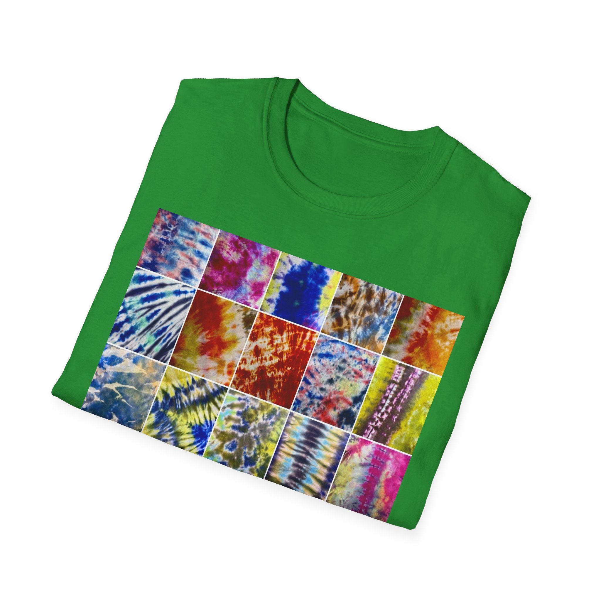 THE SCRAMBLE: Colorful, sampler style,  Tie-Dye collage Unisex T-Shirt, Vibrant Casual Wear, Summer Festival Top, Gift for Him/Her, Retro Vibe Fashion