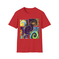 VICTORY: Vibrant Spiral Pattern collage T-Shirt, Unisex Tee for Art Lovers, Boho Chic Fashion, Perfect for Festivals, Gift for Friends