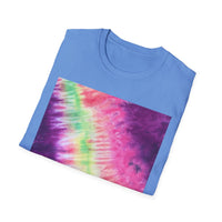 NEON DISCOVERY:  Sky zone, Vibrant Tie-Dye Unisex Softstyle T-Shirt - Trendy Casual Wear, Summer Festivals, Gifts for Friends, Retro Vibe, Unisex Tee