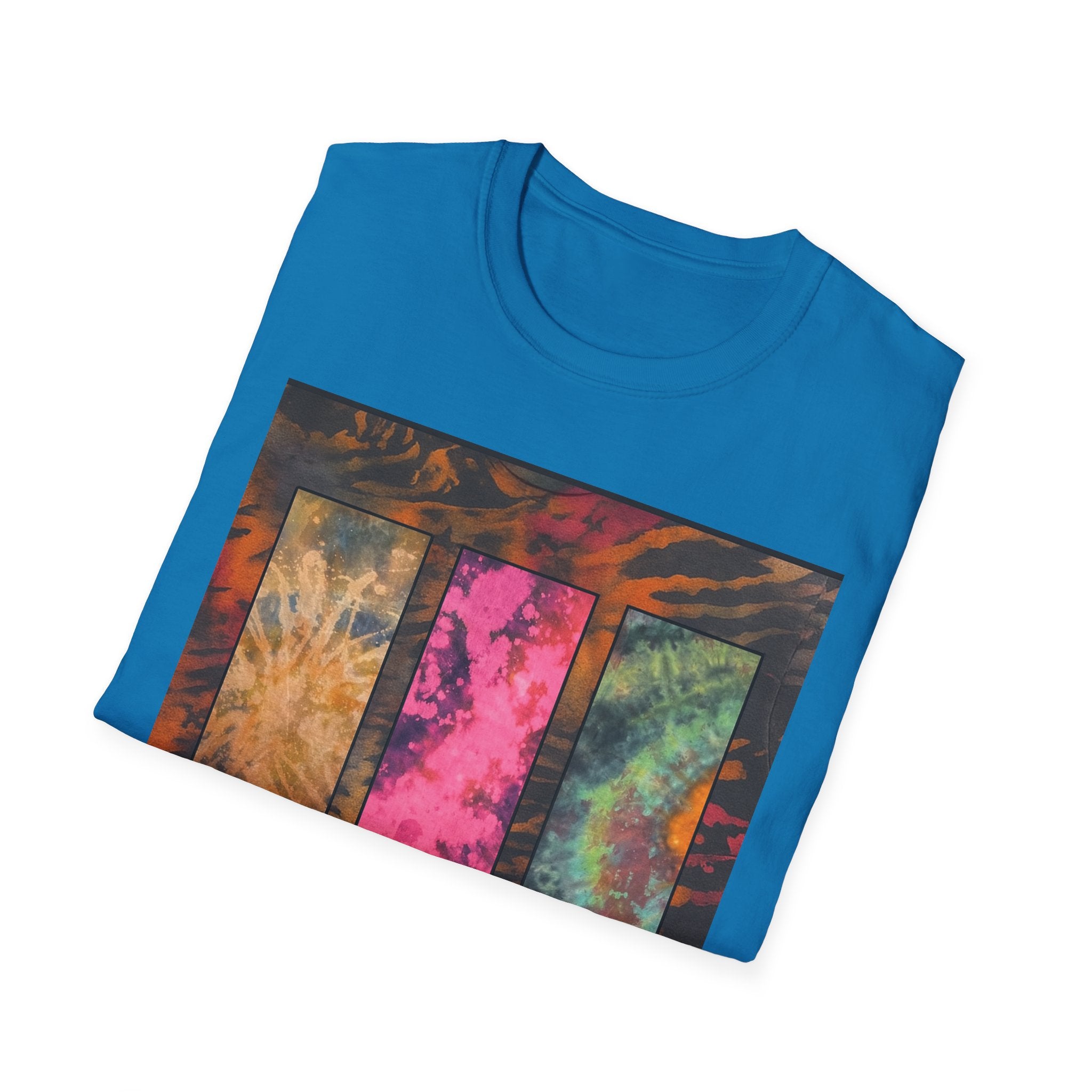 FIRE STONE: Stonehenge inspired collage, Colorful Tie-Dye Unisex T-Shirt, Boho Tee, Summer Vibes Shirt, Festival Wear, Unique Gift for Him and Her