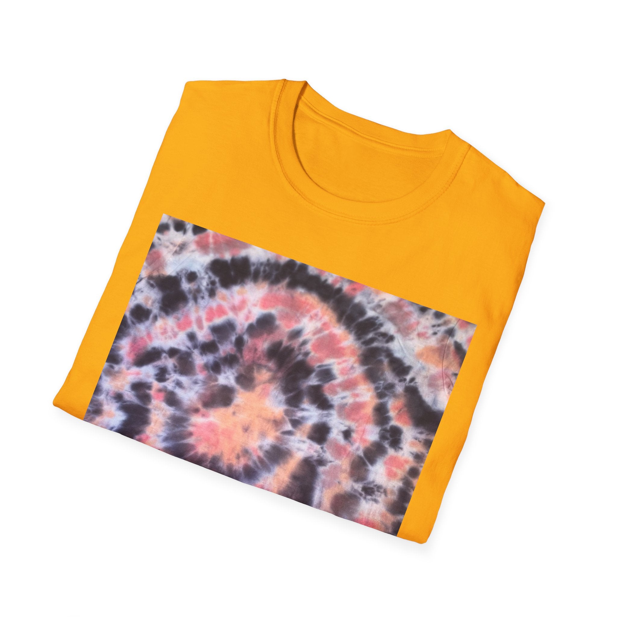 TANGERINE TIGER: Spotted swirl Colorful Tie-Dye Unisex Softstyle T-Shirt, Festival Wear, Casual Outfit, Gift for Her, Summer Vibes, Boho Style