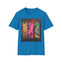 FIRE STONE: Stonehenge inspired collage, Colorful Tie-Dye Unisex T-Shirt, Boho Tee, Summer Vibes Shirt, Festival Wear, Unique Gift for Him and Her