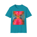 DOUBLE DAHLIA:  Vibrant dahlia inspired  Tie-Dye t-shirt, Unisex Softstyle Shirt, Summer Fashion Tee, Festival Wear, Retro Style Top, Casual Everyday Wear