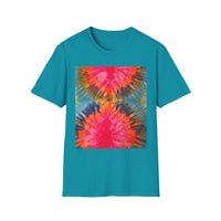 DOUBLE DAHLIA:  Vibrant dahlia inspired  Tie-Dye t-shirt, Unisex Softstyle Shirt, Summer Fashion Tee, Festival Wear, Retro Style Top, Casual Everyday Wear