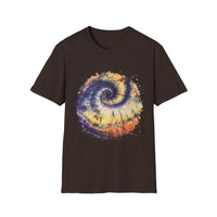 Mocha Spider Dance 2:  Spiral Tie-Dye Unisex T-Shirt, Boho Style Tee, Casual Comfort Shirt, Gift for Nature Lovers, Summer Vibes Apparel