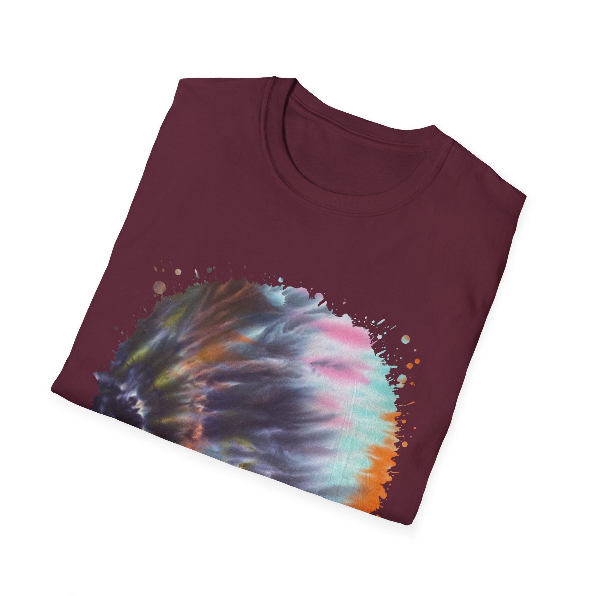 Bravado 2:  Colorful Tie-Dye Unisex Softstyle T-Shirt with Abstract Design, Perfect for Festivals, Casual Outings, Relaxed Days, Summer Vibes, and Gifts