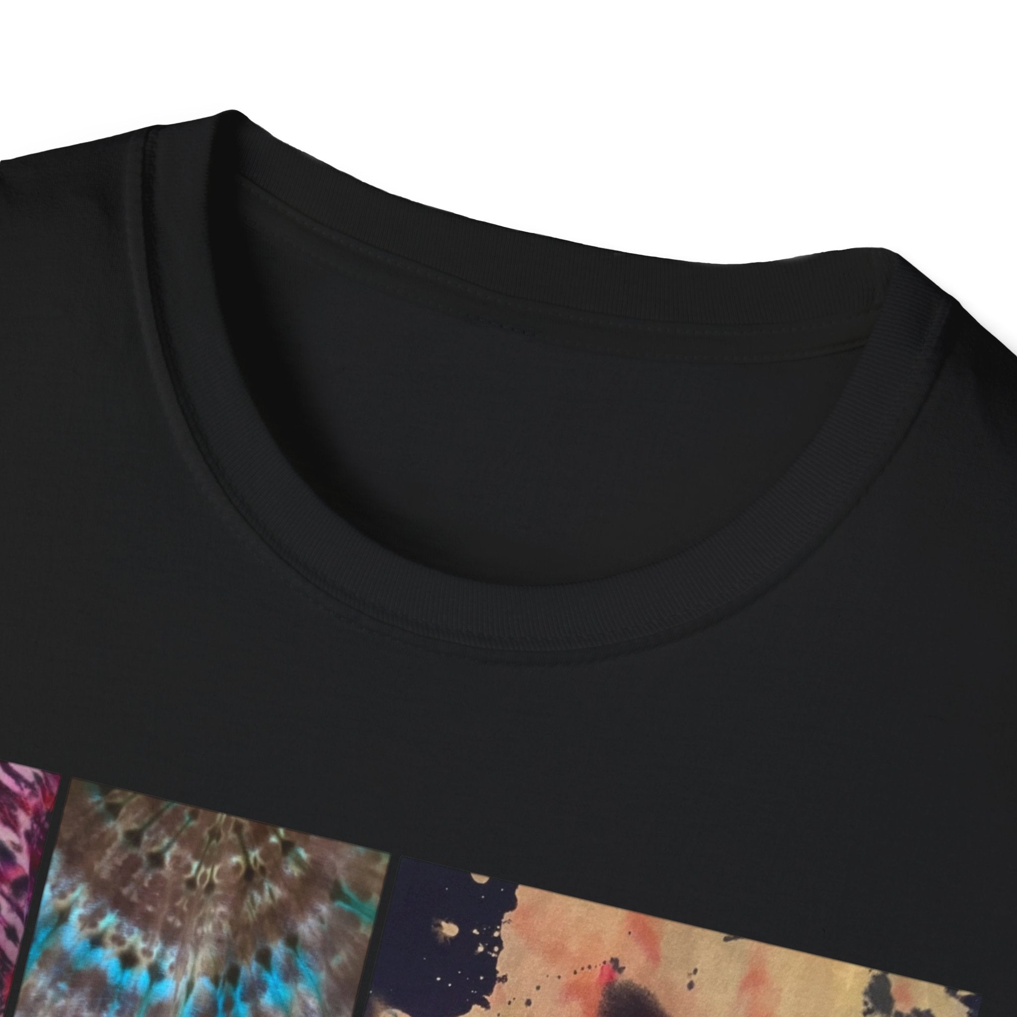 EQUITY: Bohemian Peace Graphic Tie Dye collage Tee, Unisex Softstyle T-Shirt, Tie-Dye Vibe Shirt, Festival Fashion, Relaxed Fit Top