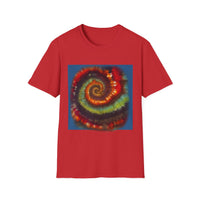 CHARTREUSE LEGEND:  Colorful Spiral TIe Dye Design Unisex Softstyle T-Shirt | Bohemian Vibe, Everyday Wear, Gift, Festival Style, Relaxation
