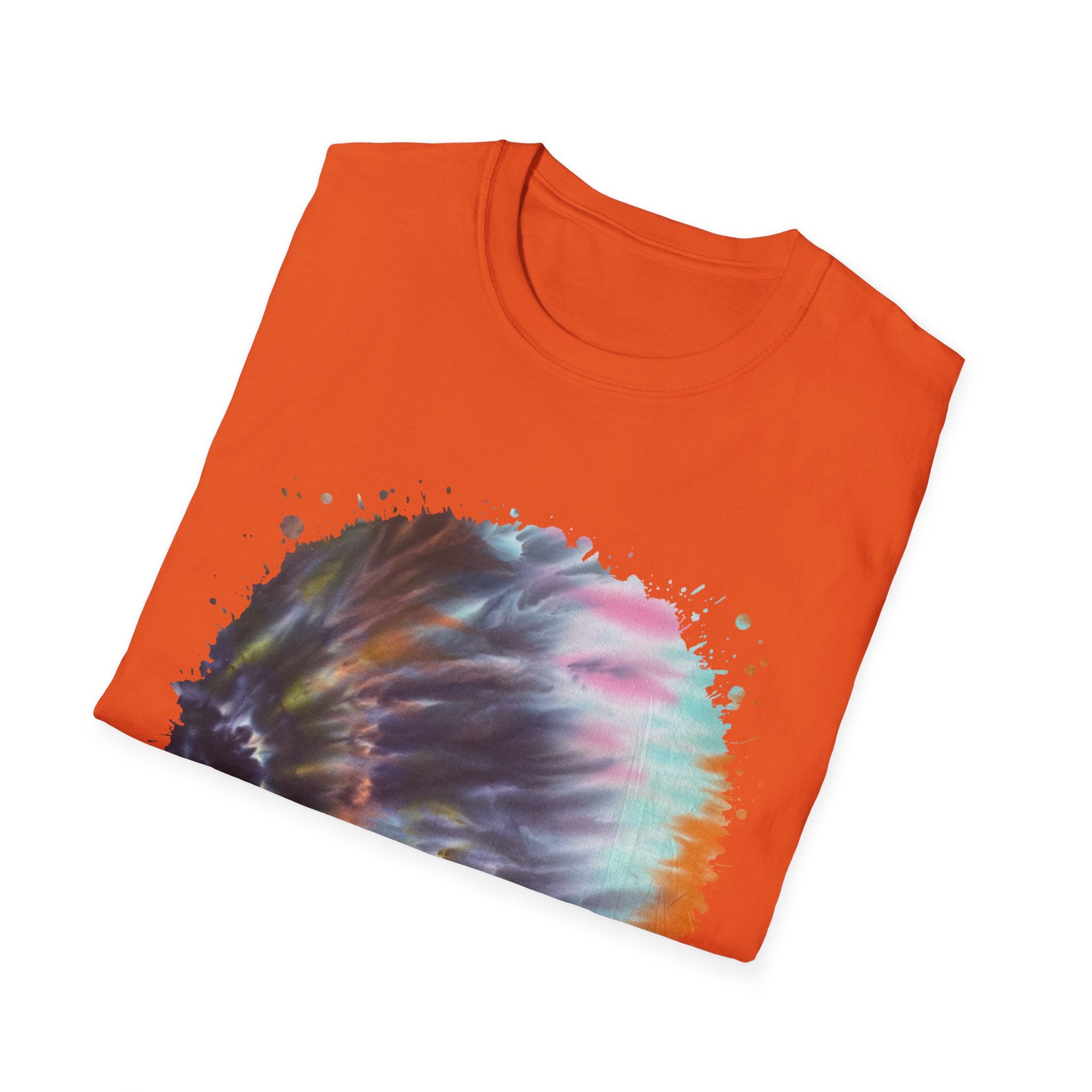 Bravado 2:  Colorful Tie-Dye Unisex Softstyle T-Shirt with Abstract Design, Perfect for Festivals, Casual Outings, Relaxed Days, Summer Vibes, and Gifts