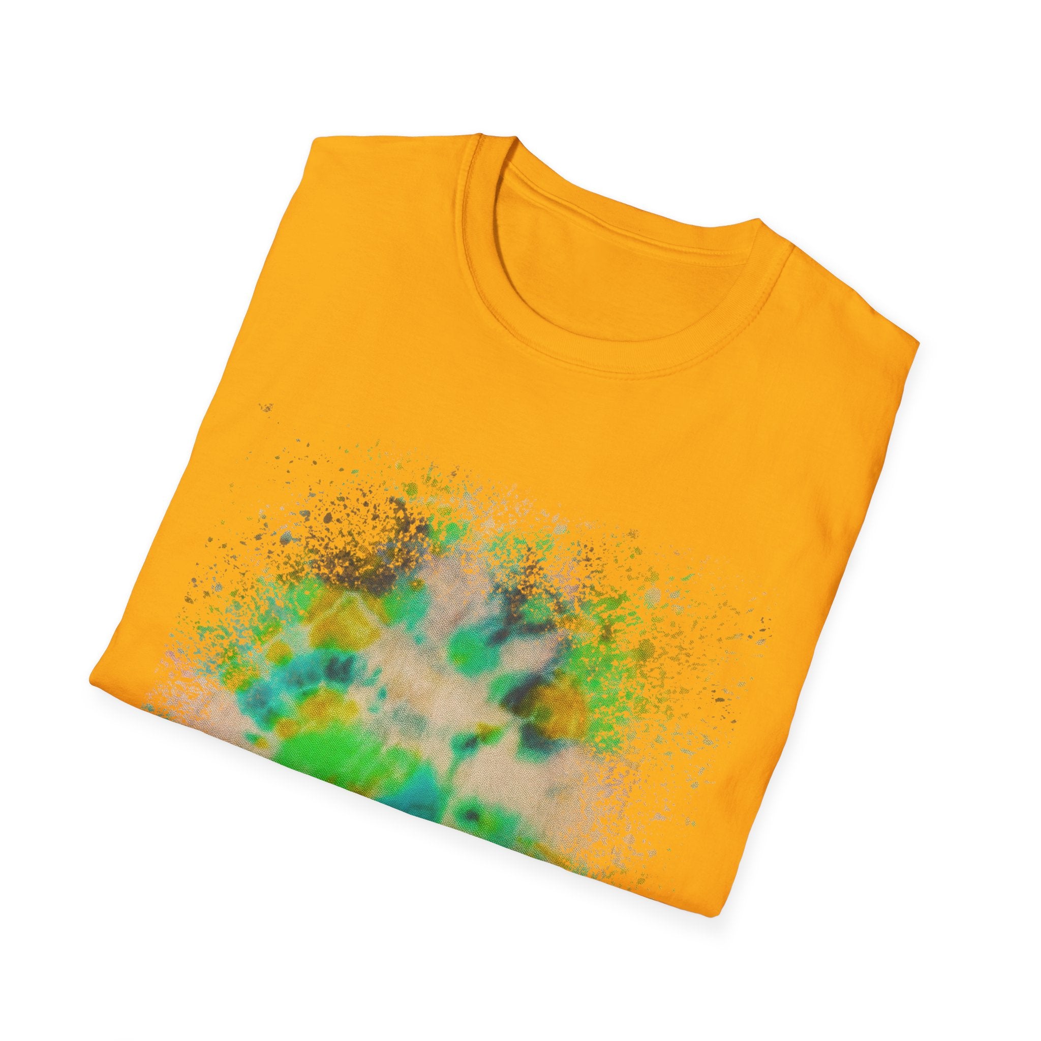 TURQUOISE TREASURE:  Colorful, splat style, Vibrant Abstract T-Shirt | Unisex Softstyle Graphic Tee, Casual Wear, Gift for Art Lovers, Summer Fashion, Unique Design
