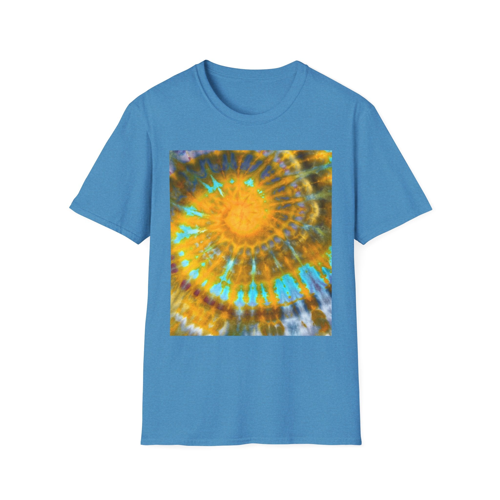SOLAR PASSION:  Sun inspired tie dye, Boho Spiral Sun T-Shirt - Artistic Graphic Tee for Relaxed Vibes, Festival Wear, Gifts for Creatives, Unisex Tees, Everyday Comfort