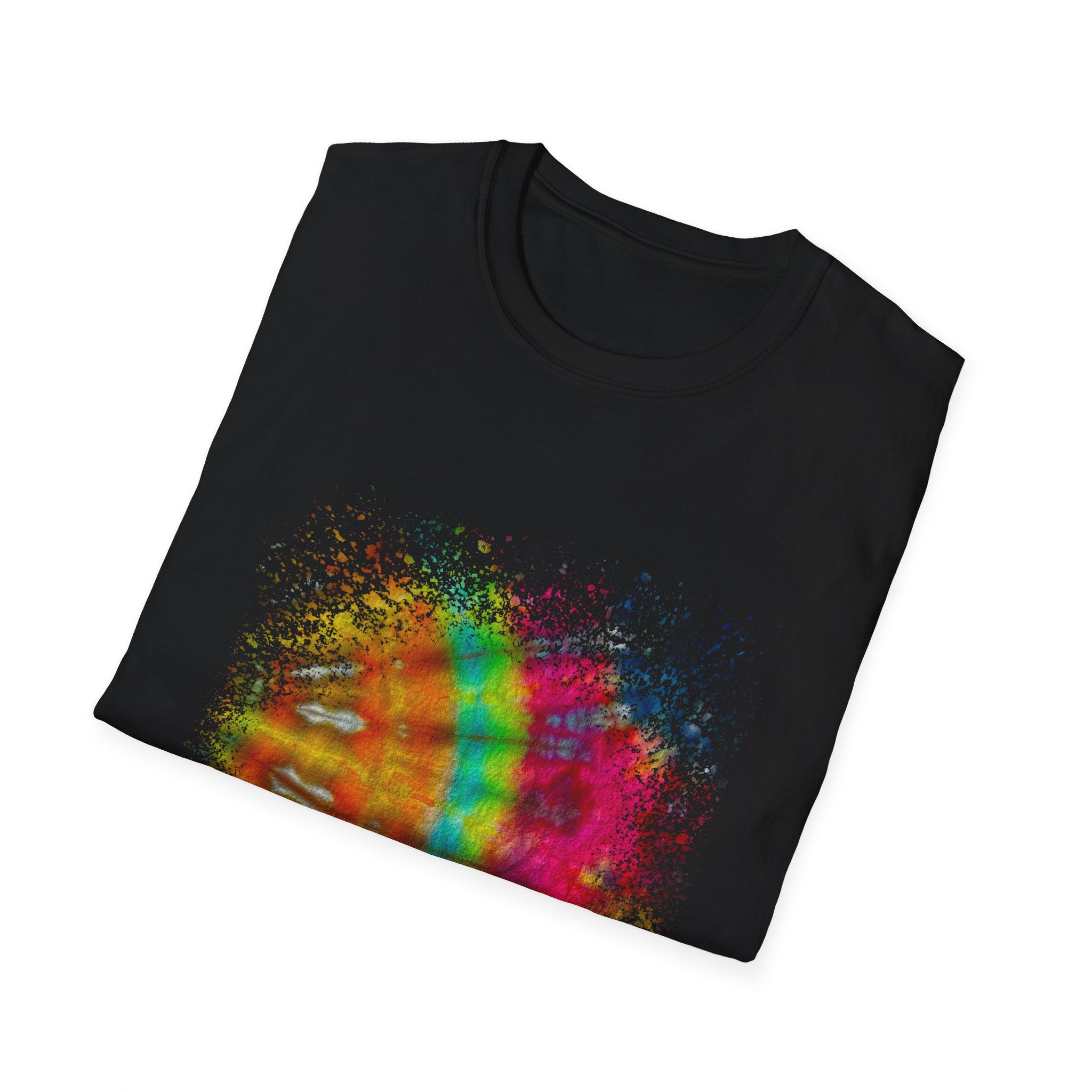 Mandarin Halo 2:  Colorful Splash Unisex Softstyle T-Shirt - Fun Graphic Tee for Summer, Festival Fashion, Casual Wear, Unique Gift Idea, Vibrant [...]