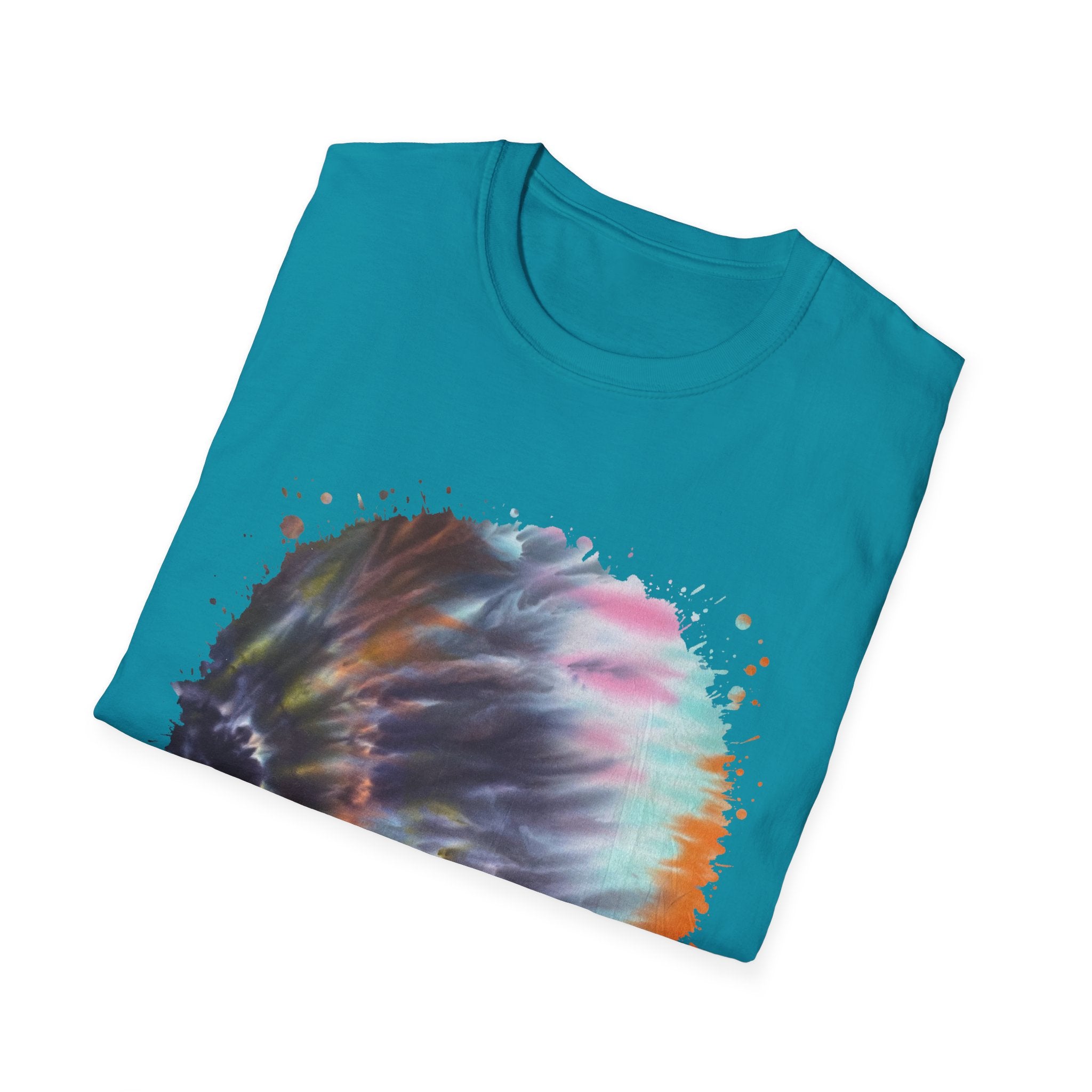 Bravado 2:  Colorful Tie-Dye Unisex Softstyle T-Shirt with Abstract Design, Perfect for Festivals, Casual Outings, Relaxed Days, Summer Vibes, and Gifts