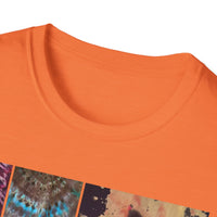 EQUITY: Bohemian Peace Graphic Tie Dye collage Tee, Unisex Softstyle T-Shirt, Tie-Dye Vibe Shirt, Festival Fashion, Relaxed Fit Top