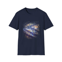 Blue on Coper 2:  Galaxy Splatter Unisex T-Shirt | Trendy Summer Tee for Art Lovers, Gift for Birthdays, Relaxed Fit Casual Wear, Unique Graphic Shirt